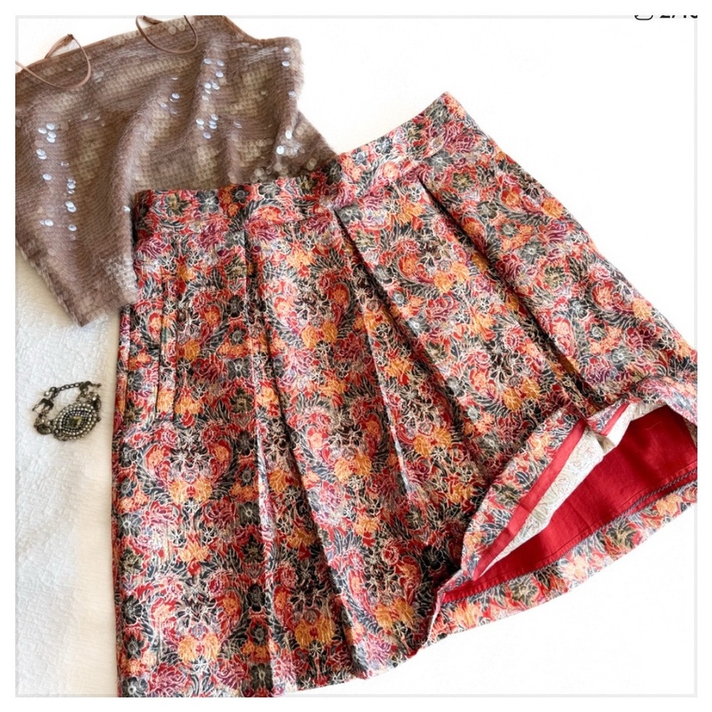Mauve Floral Brocade Satin Floral Metalic Skirt